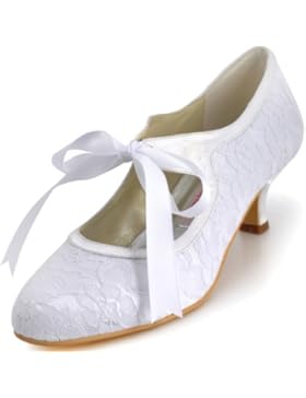 Elegantpark A3039 Damenschuhe Pumps Runde Zehen Lace Hochzeit Brautschuhe