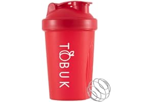 Taste of Beauty UK 400 ml Protein Shaker Bottle with Mixball, Pre Workout Protein Powder Blender, Shaker for Protein Shakes, Easy Grip Mini Water Bottle for Protein Shake (Red)
