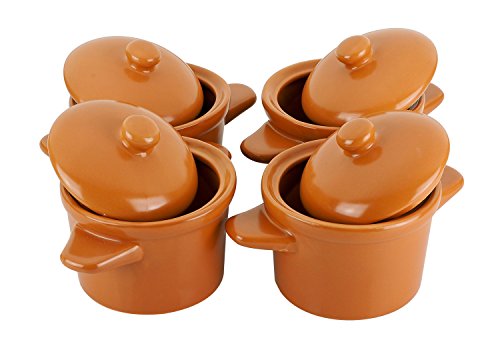Suppentassen aus Keramik mit Deckel braun – 4 Stück