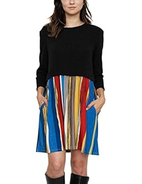 Damen Kleider Longra Damen Langarm Kleid Casual Kleid Etuikleid Businesskleid mit gestreiften bunt Shirtkleid...
