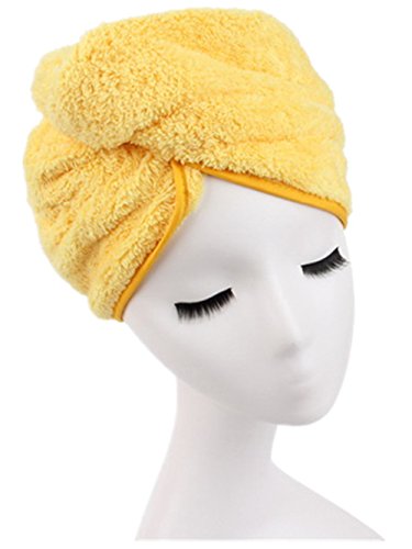 Moolecole Fashion Absorbent Microfiber Hair Dry Towel Thickened Shower Cap Hair Turban Quick Dry Hat Cap Yellow