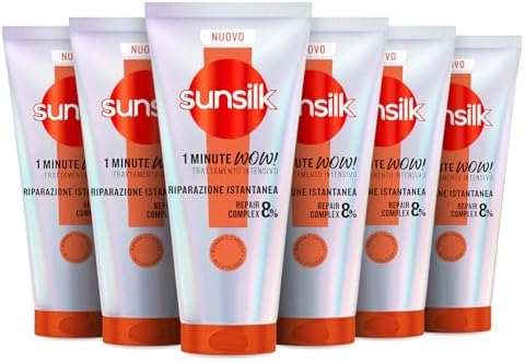 Sunsilk, 1 Minute WOW Riparazione Istantanea, Trattamento Capelli in 1 Minuto, Capelli Riparati e Visibilmente Sani, con 8% Repair Complex con Peptidi, Vitamina C e Olio di Mandorla, 6 Pezzi da 180 ml