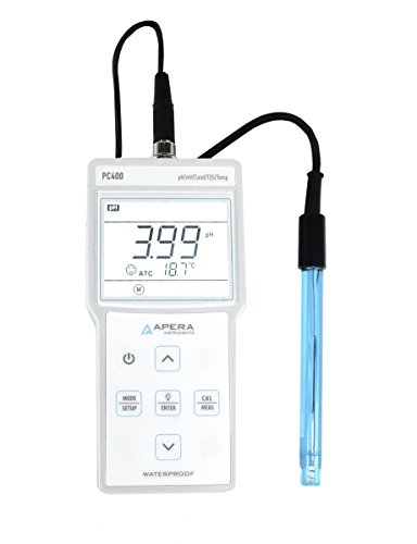 Apera Instruments AI413 PC400 Portable Multi-Parameter Meter Kit (pH/EC/TDS/Temp.), 6 Bottles of Calibration Solutions Included, 1.3" Height, 3.4" Wide, 7" Length