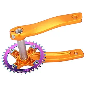 Crankset, Refit 34T Single Speed Auminium Alloy Bike Crank Arm, for Bike Repairing(Gold)