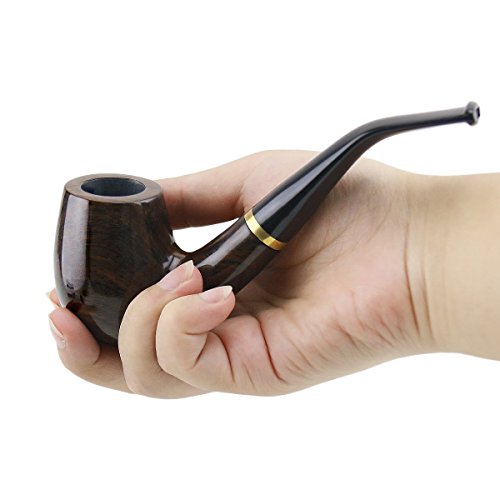 Joyoldelf Premium Pfeifen Raucherzubehör TABAKPFEIFE aus Schwarz Sandelholz inkl.HolzPfeifen Ständer – für 9mm Filter - 5