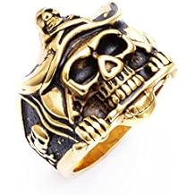 LOPEZ KENT Joyería de Hombres de acero inoxidable del cráneo del pirata banda anillo, Negro Oro