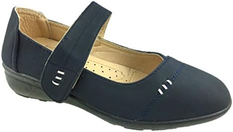 Steptoes Ladies Casual Slip On Comfy Mary Jane Low Wedge Shoes Pumps Size 3-8 (4, Navy)