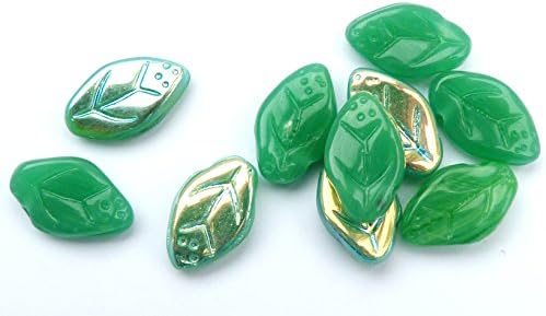 30(PCS) x 12(mm) CZECH GLASS LEAF DROP BEADS - MARBLE GREEN AB - Z020