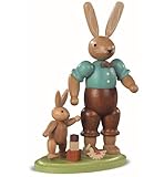 11cm Müller Erzgebirge Hasenvater mit spielendem Kind farbig klein 11cm