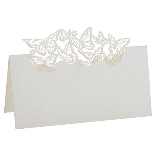 Tinksky Tischkarten Platzkarten Schmetterling Papier Namenskärtchen Tischkärtchen für Hochzeiten Partys 50stk (weiß)