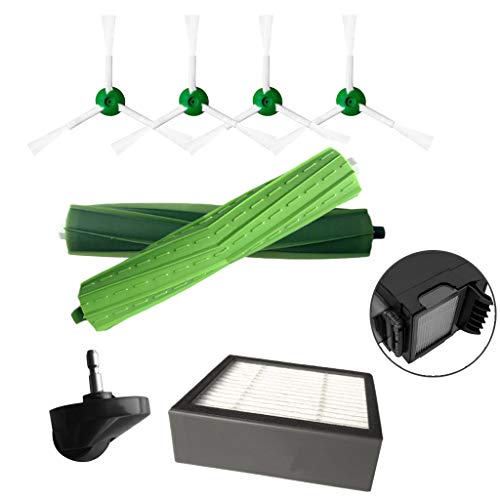 Preisvergleich Produktbild Pondkoo Authentic Ersatzteil - Roomba i7 und i7 + Nachfüllset (1 Hochleistungsfilter, 4 kehrende Bürsten und 1 Satz Multi-Surface-Gummibürsten, 1 Universalrad)