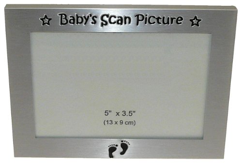 ' Baby's Scan Picture ' - Photo Picture Frame Gift - 5 x 3.5 " - Brushed Aluminium Satin Silver Colour