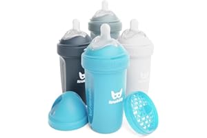 Herobility Double Anti-Colic Baby Bottles – 8.5 fl oz/240ml – 4-Pack – Multicolor - White, Gray, Iron Blue, Blue