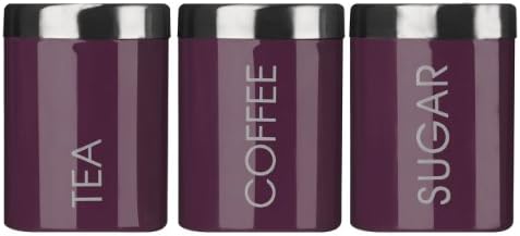 Tea, Coffee And Sugar Set Made Of Purple Enamel With Covers