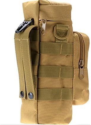Tactical MOLLE Travel Water Bottle Pouch Military Utility Round Kettle Carry Bag Holder for Outdoor Activities (Brown)