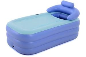 ROMYIX Inflatable Bath Tub Adult Folding Portable Spa Inflatable Bathtub Blue (blue1# Bubble Bottom)