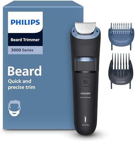 Regolabarba Philips serie 3000 - Lame in metallo autoaffilanti, 40 impostazioni di lunghezza, pettine Lift&Trim, 100% impermeabile, indicatore della batteria, ricarica USB, modello BT3660/15