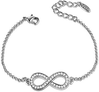 Women's 925 Sterling Silver Plated CZ Infinity Friendship Sister Bracelet