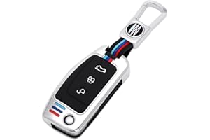 Happyit - Custodia per chiavi dell’auto a 3 pulsanti, in lega di zinco + silicone (A, color argento)