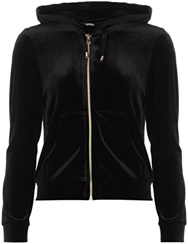 Golddigga Womens Velour Zip Hoodie Ribbon Drawcord Pockets Black 10 (S)