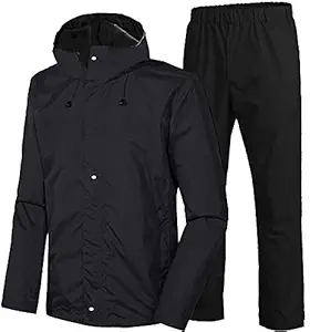 Mens zoom regular Raincoat for men waterproof for Bike-Reversible Double layer with hood packed in a storage Bag (L, Black)
