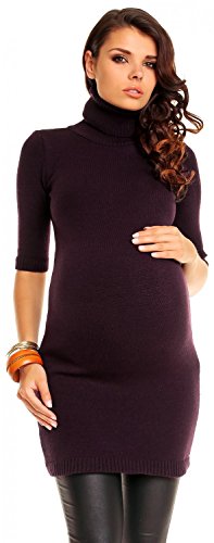 Zeta Ville Women's Maternity Stretch Warm Knit Bodycon Dress Polo Neck - 888c (Purple, 8/12)