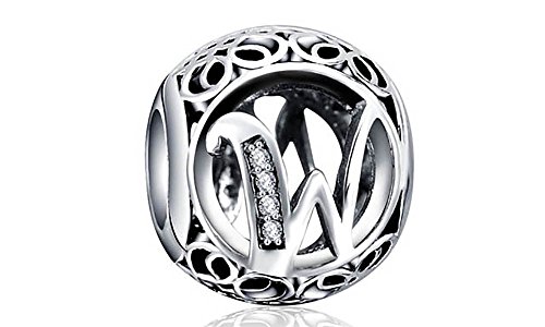Sterling Silver Charms Missy Jewels, Letras W Plata de Ley Estilo Vintage abecedario compatibles Pulseras Pandora, Missy, Swarovski, Chamilia, etc. (W)
