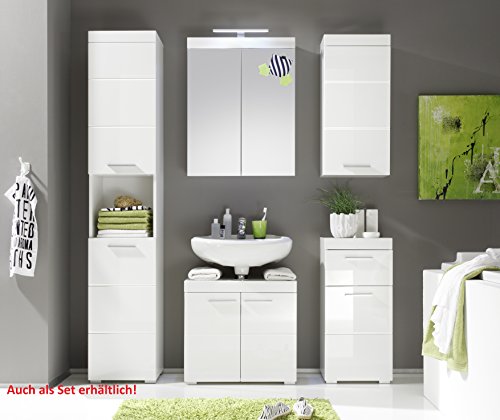 trendteam AD80201 Bad Kommode Schrank Weiss Hochglanz Fronten, BxHxT 37x79x31 cm - 2