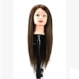 Material: la calidad del cabello es seda de alta temperatura mate de alta calidad, puede ser teñida, sedosa y lisa, buen brillo, modelo de cabeza humana es cabeza y cara de vinilo sin maquillaje