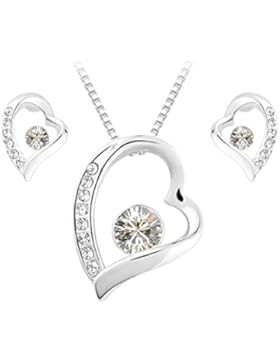 Schmuck Set Herz und Seele Anhänger Halskette + Gestüt Ohrring Runde geformte Swarovski Kristallklar kristalle