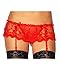 Produktbild jowiha® Strapsgürtel Strumpfhalter aus Spitze inklusive String in Rot oder Schwarz One Size XS S M (Rot)