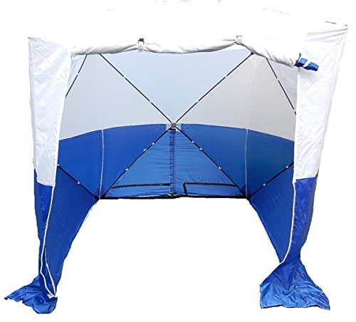 tente de montage, tente de construction, bleu/ blanc