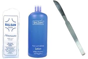 Set Balsan Hornhautentferner Fusspflege Lotion 500 ml, Watte und Hornhautschieber