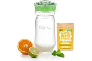 Kefirko Complete WATER KEFIR Starter Kit 1400ml Jar with Organic Grains – make your own Probiotic drinks at home for good gut health and build your immunity. (Green)