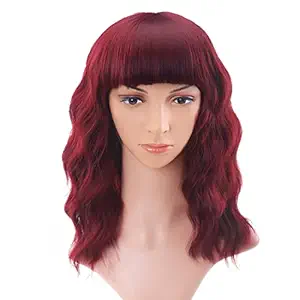 Red Wigs with Bangs for Women Synthetic Curly Wavy Short Bob Wig for Girl Natural Looking