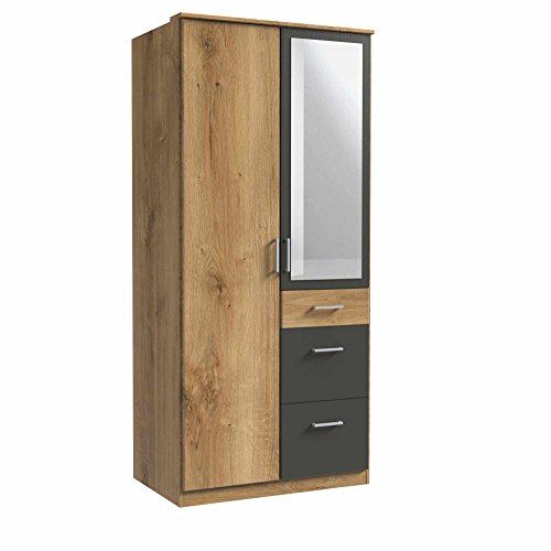 lifestyle4living Kleiderschrank, Planken-Eiche Dekor, Graphit-Grau,90