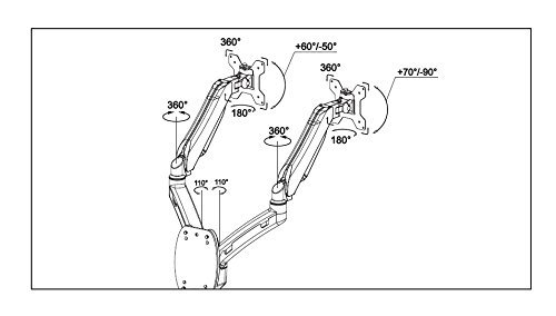 GSA21WS Gas Spring Wall Mount Double Twin LCD Monitor Arm Stand in White w/ vesa bracket & monitor arm: free up/down & left/right motion - 5