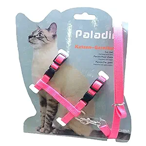 Woofy Adjustable Cat Body Harness Leash Nylon Set for Cats, Kitten & Puppy 10mm (Pink, Nylon)