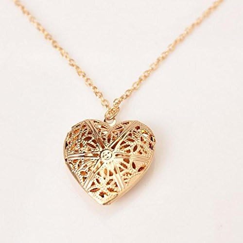 WTING Necklace Lady Heart Shaped Small Photo Hollow Chain , gold