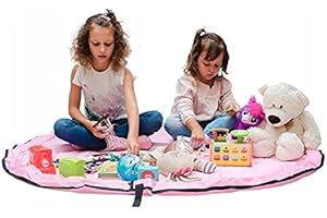 Funky Planet Bolsa de almacenamiento de juguetes para Lego, Bolsas de organizador, Alfombra de juego para niños de 60 pulgadas (150 cm) - Organizador portátil de juguetes para niños (Pink)