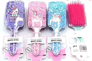 Smizzy Unicorn Rectangle Hair Comb, Unicorn Paddle Detangling Hair Styling Brush Large Soft Bristle for Kids Girls Toddler Women Long Straight Curly Wet Dry, 1 pc, Random color