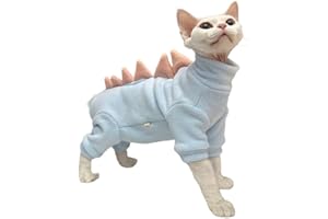 GigglyHouse Sphynx cat Clothes, Dinosaur Costume, Hairless Cats Warm Clothes for Cornish Rex and Devon Rex (Blue, M(3.5-5.5lbs))