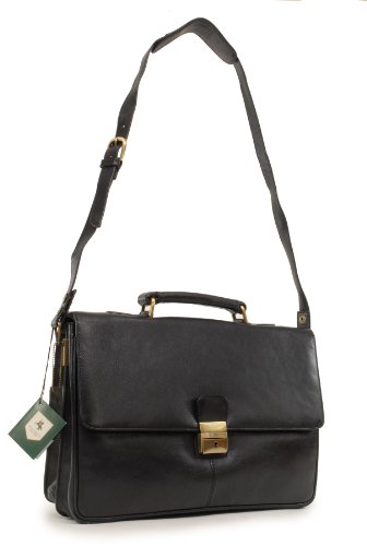 Visconti Schwarz Leder Aktentasche / Umhängetasche A4 (18074) – Größe: B: 40 H: 27 T: 11 cm - 2