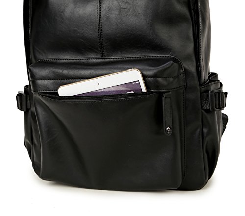 BAOSHA BP-20 Unisex PU Leder 15 6 Zoll Laptop Rucksack College Studenten Schultaschen f  r Jugendlich Jungen und M  dchen Outdoor Travel Backpack Schw