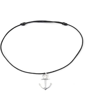 Sußes Anker Fußkettchen Silber - Schwarzes Satinband mit silberfarbenem Anker Anhänger - HANDMADE