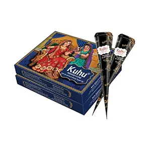 Kuhu hand Designing | Without Chemical | Long Lasting | for Men Women | of 12 Pieces | Natural Mehandi cone - 350gm (Pack of 2, Blue)