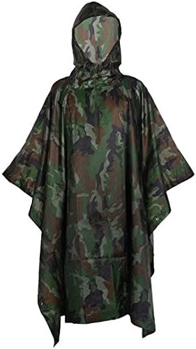 Tactical Raincoat Waterproof Camouflage Hooded Rainwear Multi-Use Rain Poncho for Hunting Sightseeing Fishing Camping Hiking Cycling