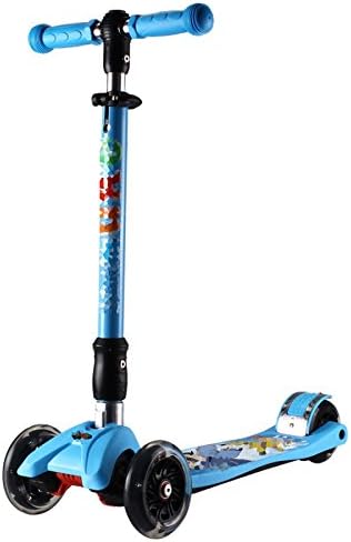 ZHXUANXUAN Children's Scooter Four Wheel Flash Foldable Three Wheel Scooter,Blue-OneSize