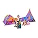 Produktbild Relaxdays Kinderzelte Set mit Spieltunnel, 3tlg, groß, Drinnen und Draußen, XL Zeltstadt HxBxT 145 x 335 x 120 cm, bunt