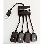 Mobile Gear Micro USB Host OTG 3 Port Hub Adapter Cable With Charger For All OTG Enabled Android Phones
